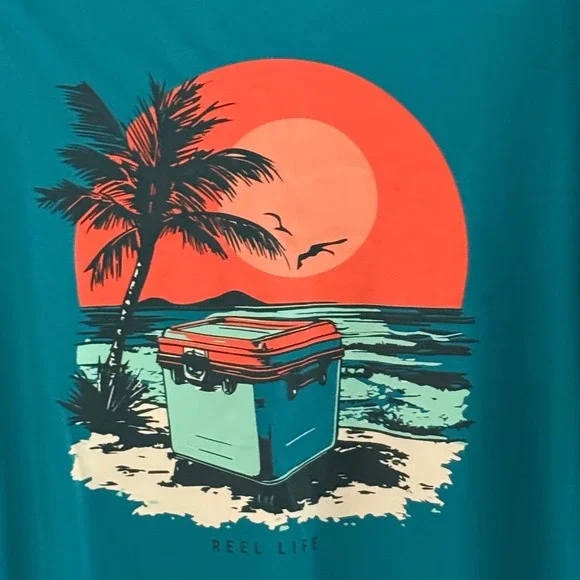 Reel Life Jax Beach UPF50 Tee Mens Large Teal Long Sleeve Graphic Performance - Picture 5 of 16